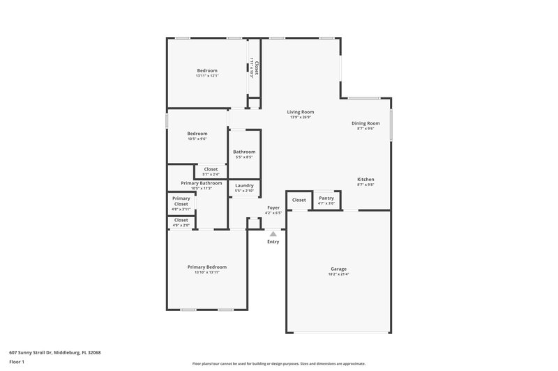 1,670/Mo, 607 Sunny Stroll Dr Middleburg, FL 32068 Floor Plan View