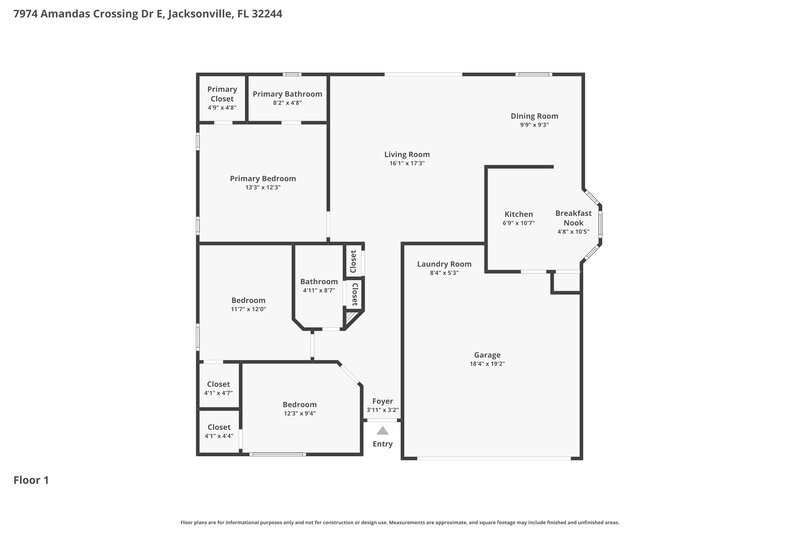 1,790/Mo, 7974 Amandas Crossing Dr E Jacksonville, FL 32244 Floor Plan View