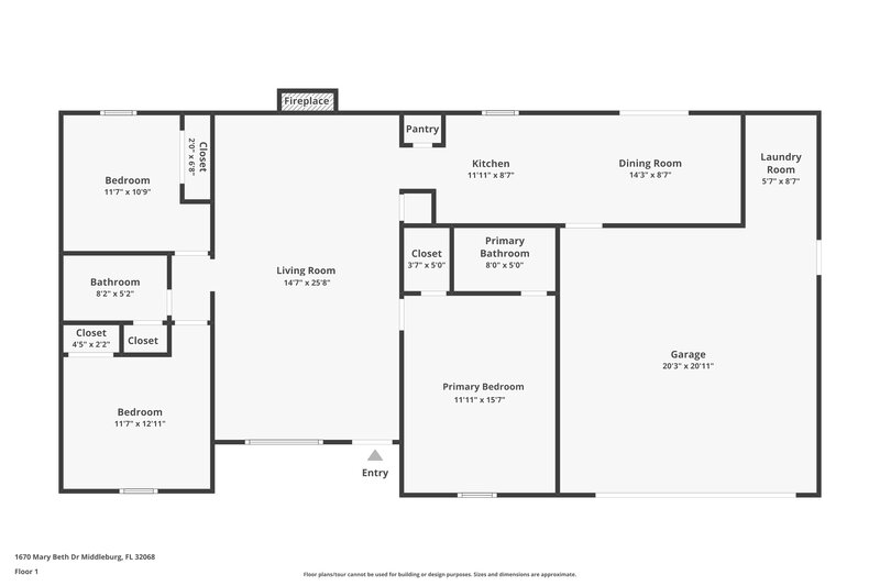1,600/Mo, 1670 Mary Beth Dr Middleburg, FL 32068 Floor Plan View