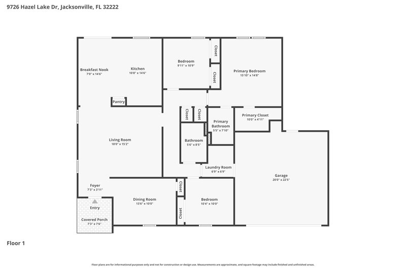 1,895/Mo, 9726 Hazel Lake Dr Jacksonville, FL 32222 Floor Plan View