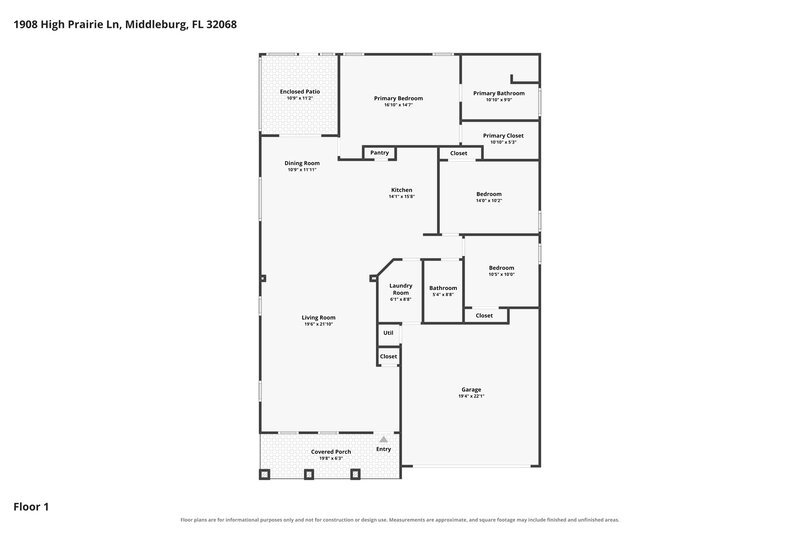 2,000/Mo, 1908 High Prairie Ln Middleburg, FL 32068 Floor Plan View