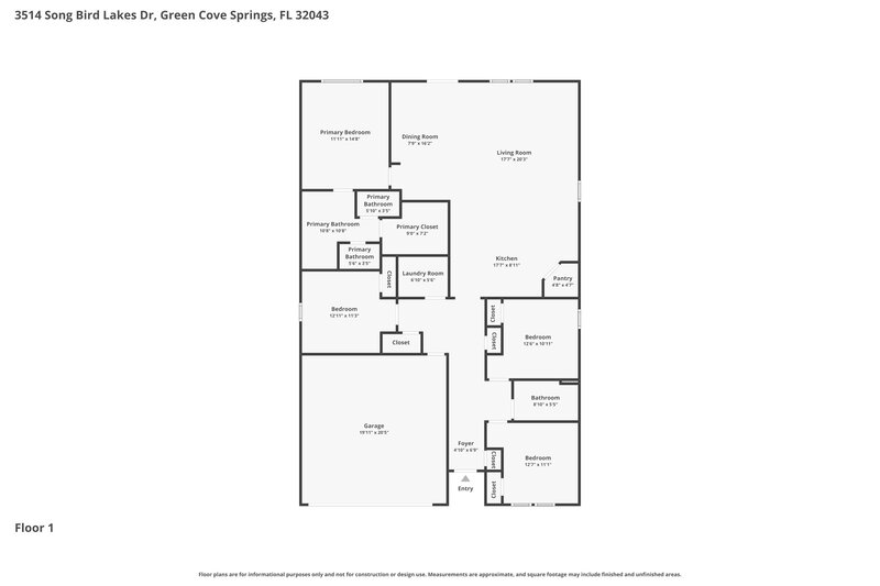 2,090/Mo, 3514 Song Bird Lakes Dr Green Cove Springs, FL 32043 Floor Plan View