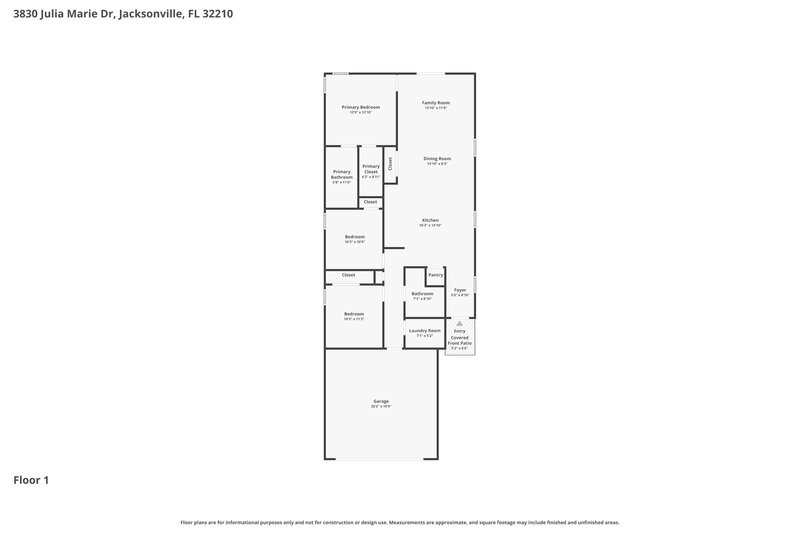 1,730/Mo, 3830 Julia Marie Drive Jacksonville, FL 32210 Floor Plan View