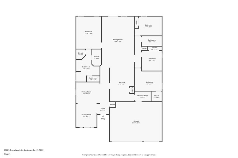 2,230/Mo, 11025 Snowbrook Ct Jacksonville, FL 32221 Floor Plan View
