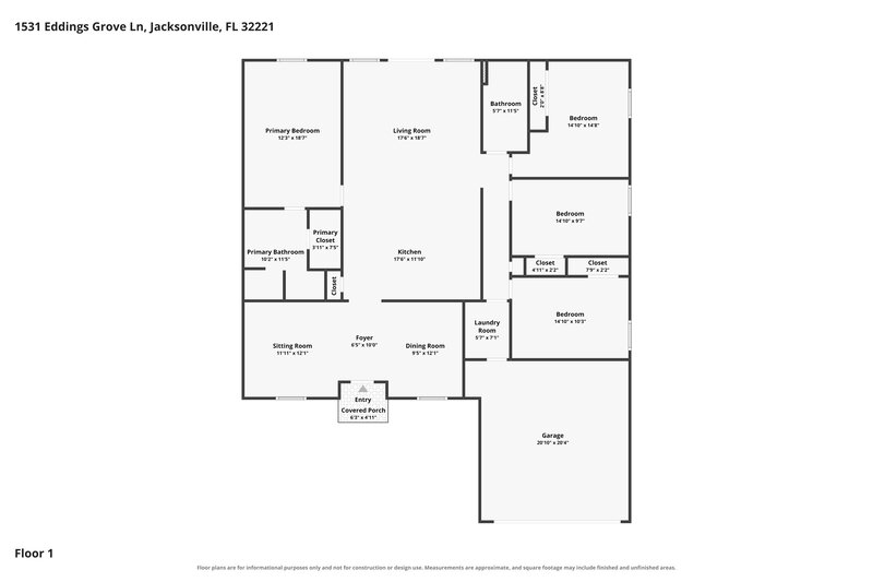 2,050/Mo, 1531 Eddings Grove Ln Jacksonville, FL 32221 Floor Plan View