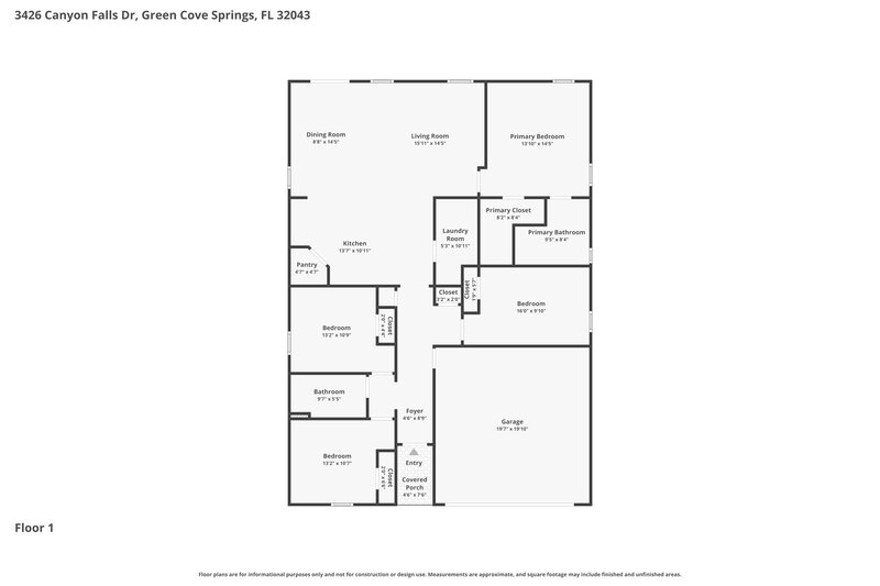 1,995/Mo, 3426 Canyon Falls Dr Green Cove Springs, FL 32043 Floor Plan View