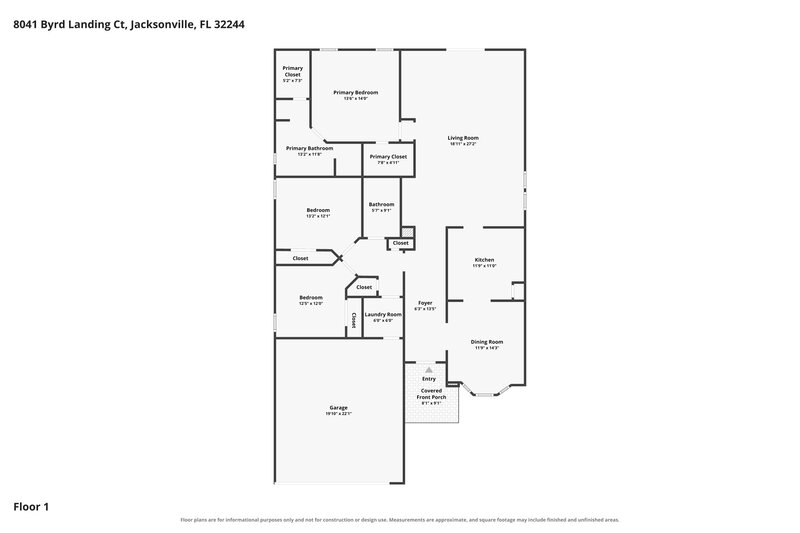 2,000/Mo, 8041 Byrd Landing Ct Jacksonville, FL 32244 Floor Plan View