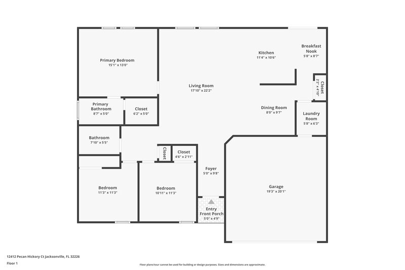 1,910/Mo, 12412 Pecan Hickory Ct Jacksonville, FL 32226 Floor Plan View