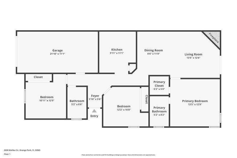 1,540/Mo, 2658 Malibu Cir Orange Park, FL 32065 Floor Plan View