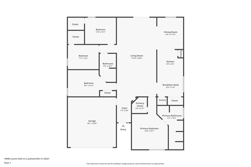 1,855/Mo, 10946 Lauren Oak Ln S Jacksonville, FL 32221 Floor Plan View