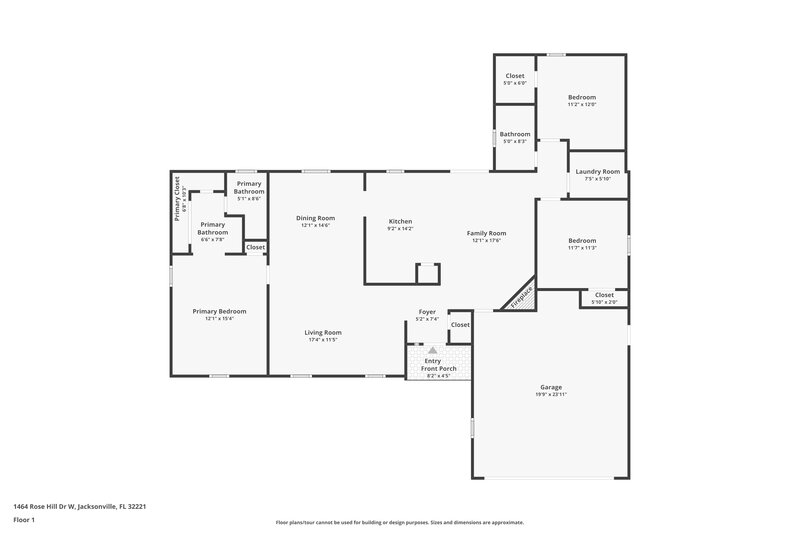 1,850/Mo, 1464 Rose Hill Dr W Jacksonville, FL 32221 Floor Plan View