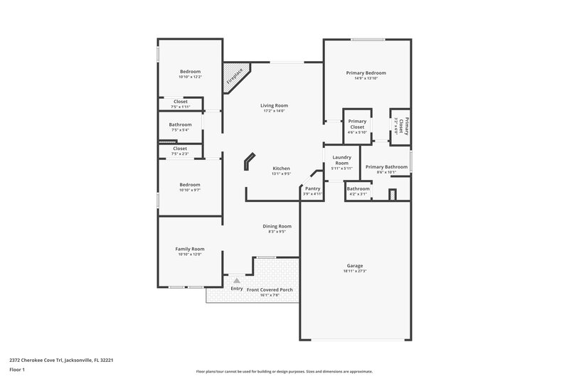 1,755/Mo, 2372 Cherokee Cove Trail Jacksonville, FL 32221 Floor Plan View