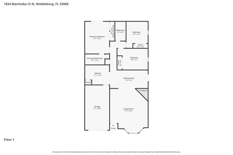 1,695/Mo, 1834 Manitoba Ct N. Middleburg, FL 32068 Floor Plan View