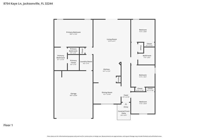 2,225/Mo, 8754 Kaye Ln Jacksonville, FL 32244 Floor Plan View