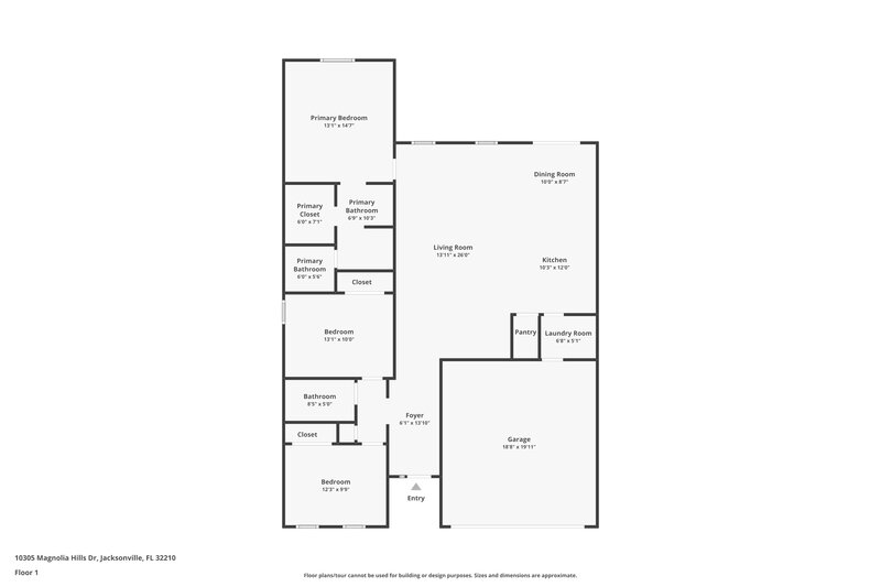 1,725/Mo, 10305 Magnolia Hills Dr Jacksonville, FL 32210 Floor Plan View
