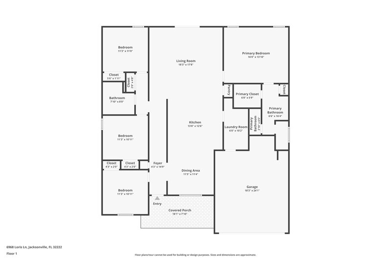 1,890/Mo, 6968 Loris Ln Jacksonville, FL 32222 Floor Plan View