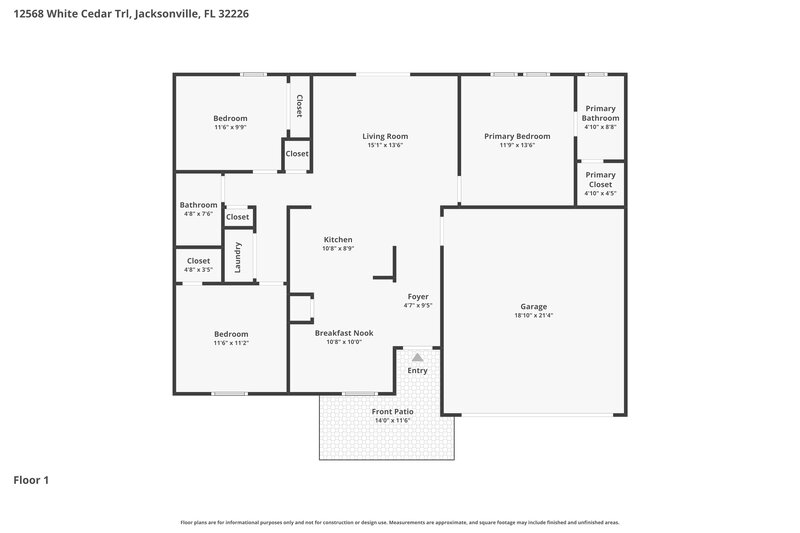1,940/Mo, 12568 White Cedar Trl Jacksonville, FL 32226 Floor Plan View