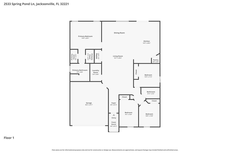 2,025/Mo, 2533 Spring Pond Jacksonville, FL 32221 Floor Plan View