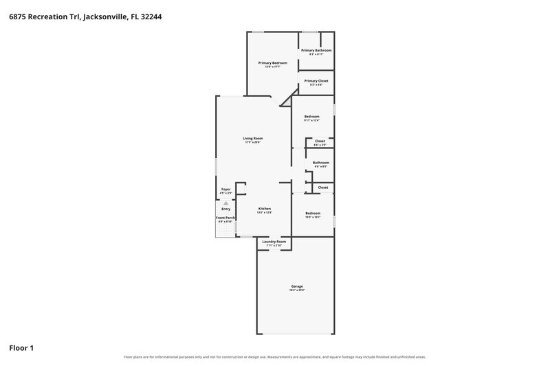 1,830/Mo, 6875 Recreation Trl Jacksonville, FL 32244 Floor Plan View