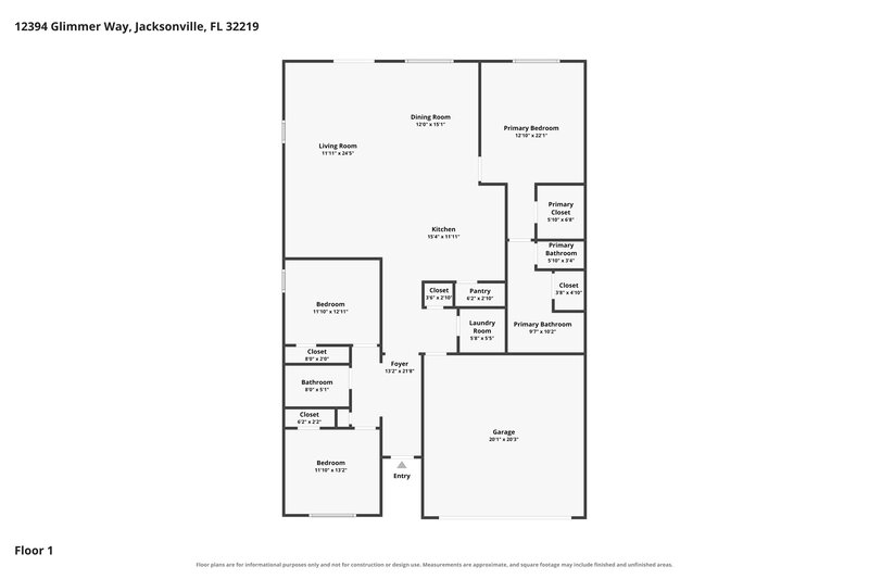 1,885/Mo, 12394 Glimmer Way Jacksonville, FL 32219 Floor Plan View