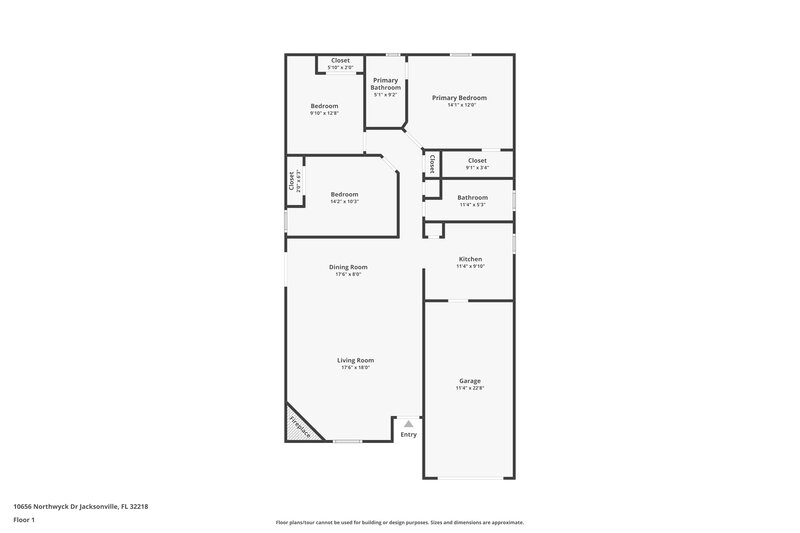 1,475/Mo, 10656 Northwyck Dr Jacksonville, FL 32218 Floor Plan View