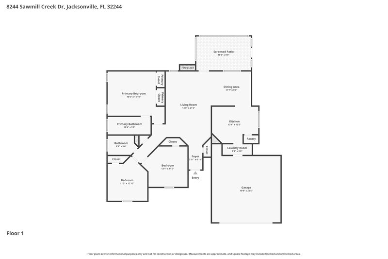 1,825/Mo, 8244 Sawmill Creek Dr Jacksonville, FL 32244 Floor Plan View