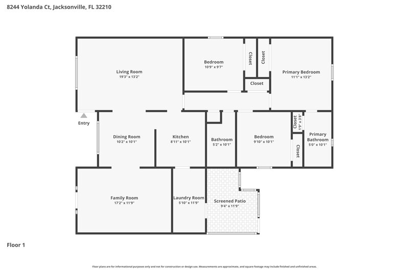1,630/Mo, 8244 Yolanda Ct Jacksonville, FL 32210 Floor Plan View