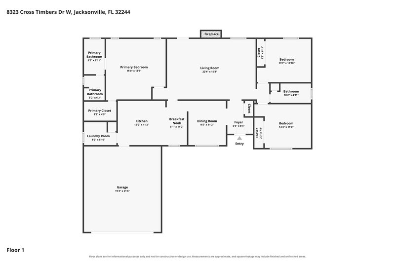 1,895/Mo, 8323 Cross Timbers Drive W Jacksonville, FL 32244 Floor Plan View