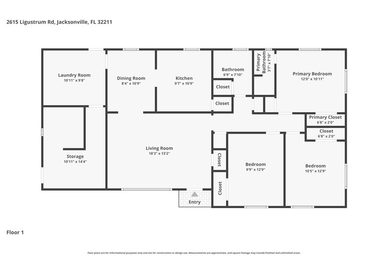 1,655/Mo, 2615 Ligustrum Rd Jacksonville, FL 32211 Floorplan View
