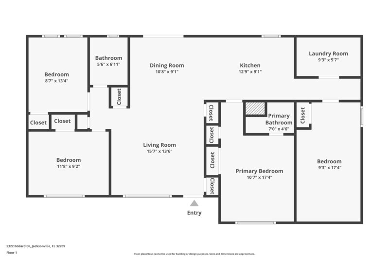 1,435/Mo, 5322 Boilard Dr Jacksonville, FL 32209 Floorplan View