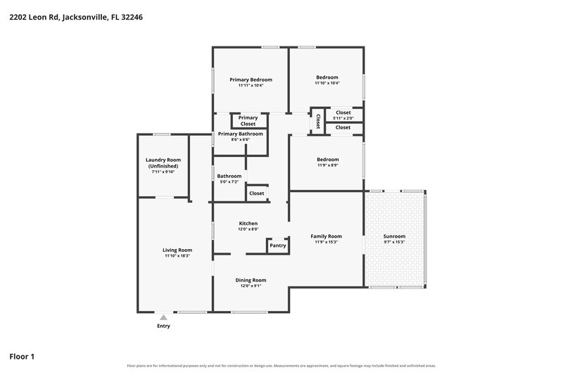 1,640/Mo, 2202 Leon Rd Jacksonville, FL 32246 Floor Plan View