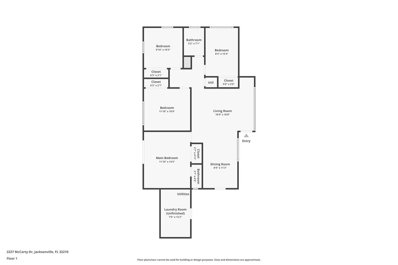 1,470/Mo, 2227 McCarty Dr Jacksonville, FL 32210 Floor Plan View