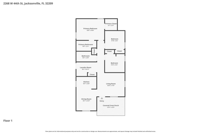 1,595/Mo, 2268 W 44th St Jacksonville, FL 32209 Floorplan View