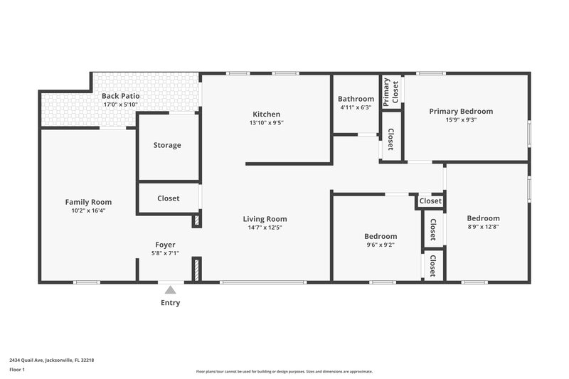 1,325/Mo, 2434 Quail Ave Jacksonville, FL 32218 Floor Plan View