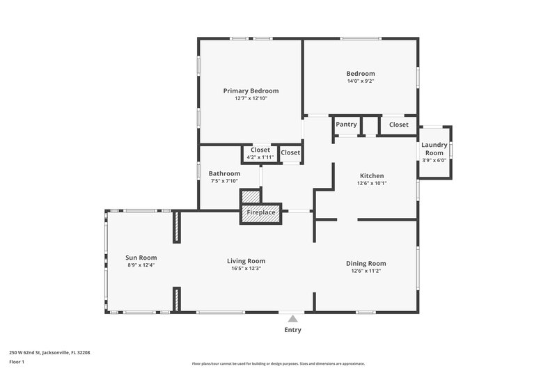 1,260/Mo, 250 W 62nd St Jacksonville, FL 32208 Floor Plan View