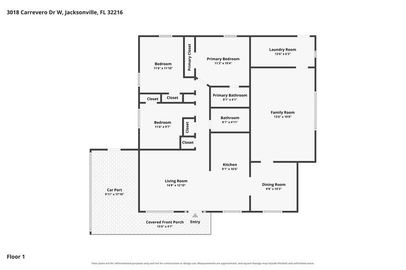 1,940/Mo, 3018 Carrevero Dr W Jacksonville, FL 32216 Floor Plan View