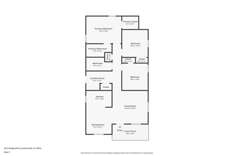 1,420/Mo, 3313 Fitzgerald St Jacksonville, FL 32254 Floor Plan View