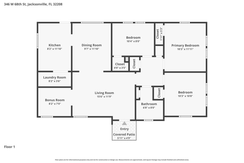 1,305/Mo, 346 W 68th St Jacksonville, FL 32208 Floorplan View