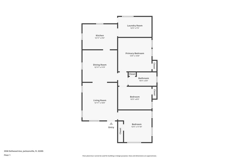 1,795/Mo, 3558 Dellwood Ave Jacksonville, FL 32205 Floor Plan View