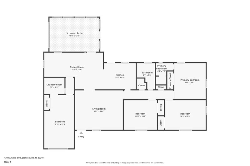 1,695/Mo, 4303 Anvers Blvd Jacksonville, FL 32210 Floor Plan View