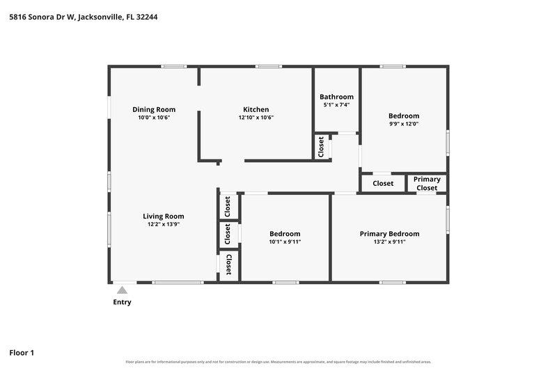 1,450/Mo, 5816 Sonora Dr W Jacksonville, FL 32244 Floor Plan View