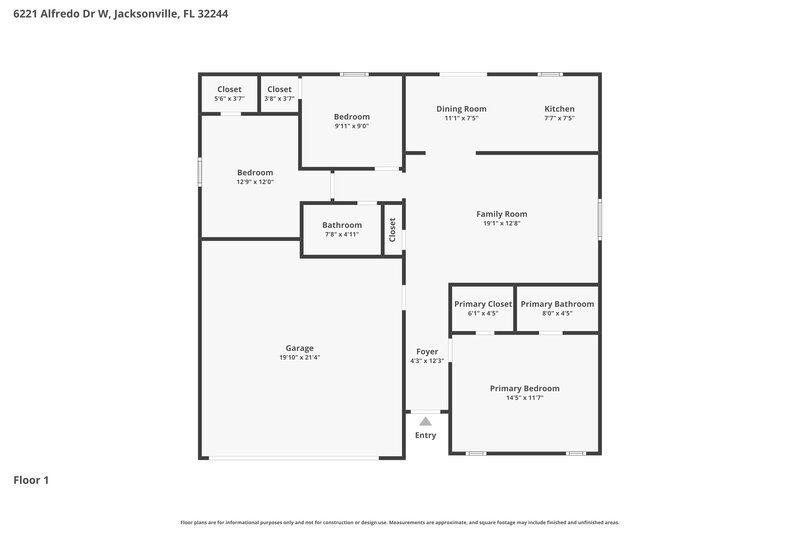 1,695/Mo, 6221 Alfredo Dr W Jacksonville, FL 32244 Floor Plan View