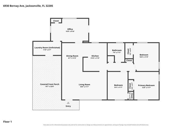 1,445/Mo, 6930 Bernay Ave Jacksonville, FL 32205 Floor Plan View