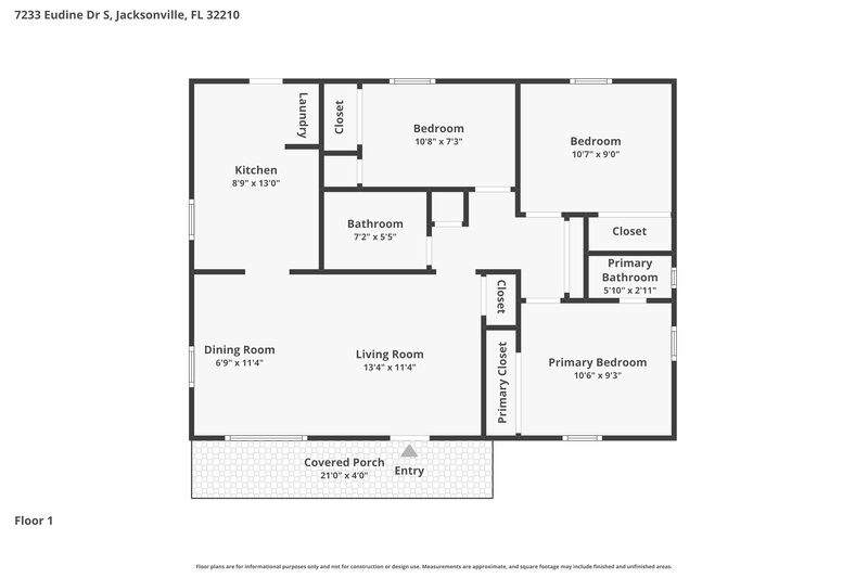 1,305/Mo, 7233 Eudine Dr S Jacksonville, FL 32210 Floor Plan View