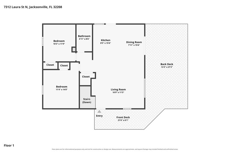 1,620/Mo, 7312 Laura St N Jacksonville, FL 32208 Floor Plan View