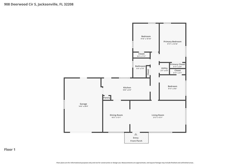 1,480/Mo, 908 Deerwood Cir S Jacksonville, FL 32208 Floor Plan View