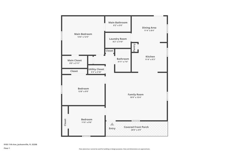 1,465/Mo, 9105 11th Ave Jacksonville, FL 32208 Floor Plan View