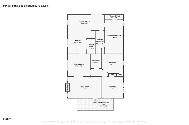 1,415/Mo, 914 Allison St Jacksonville, FL 32254 Floor Plan View