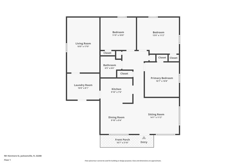 1,150/Mo, 961 Kenmore St Jacksonville, FL 32208 Floor Plan View