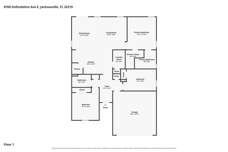 1,865/Mo, 8769 Oxfordshire Ave E Jacksonville, FL 32219 Floor Plan View